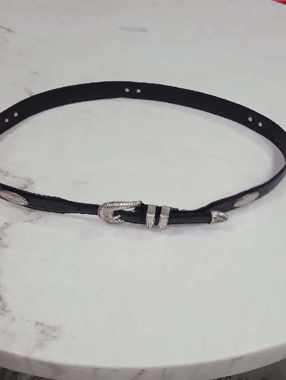 Fossil Black croc Embos Leather Belt with Silver Western-Style Buckle and Accent